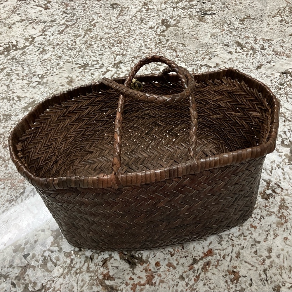 Dragon Diffusion Triple Jump small dark brown - leather woven basket tote
